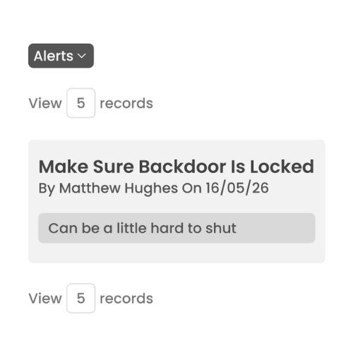Snippet from nightingale client management software that says make sure backdoor is locked - section from dashboard